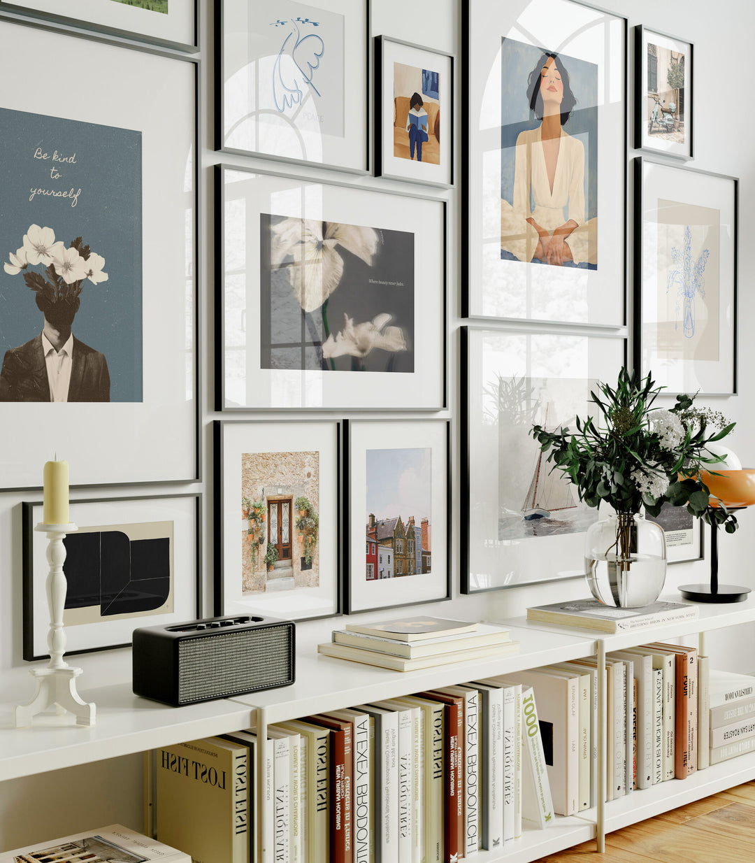 Gallery Wall Frames Mockup with Reflection,5x7 Wall Art Mockups,