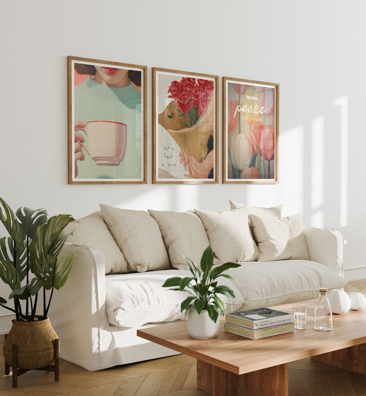 Set of 3 Wood Frame Mockup in Living Room,5x7 Frame Mock-Up,Art Print Display