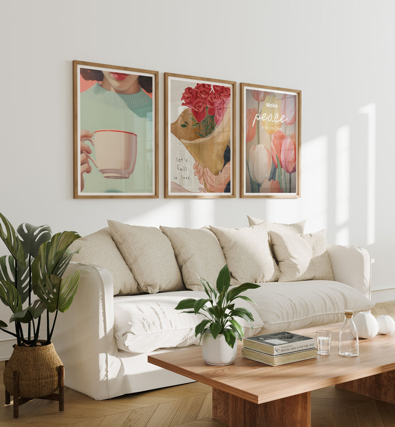 Set of 3 Wood Frame Mockup in Living Room,5x7 Frame Mock-Up,Art Print Display