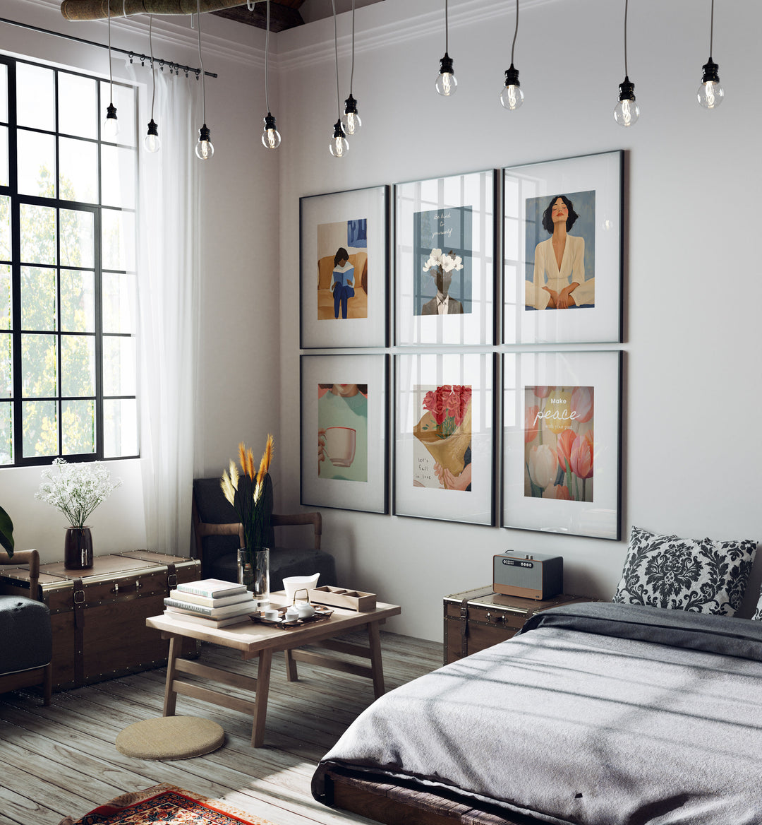 Gallery Black Frames Mockup with Reflection,5x7 Wall Art Mockups,Psd Smart Object