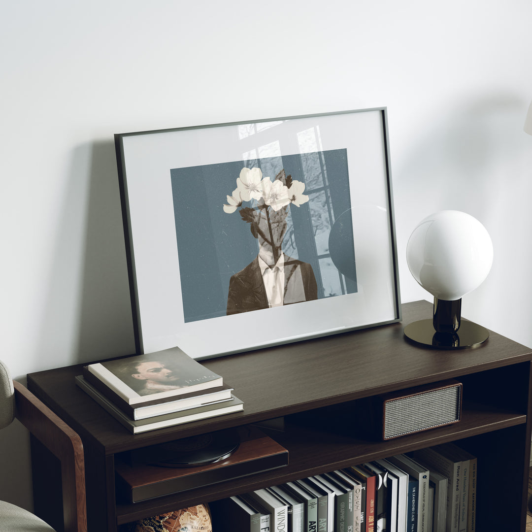 Black Frame Mockup in home Interior,4x3 Horizontal Frame Mock-Up with Reflection