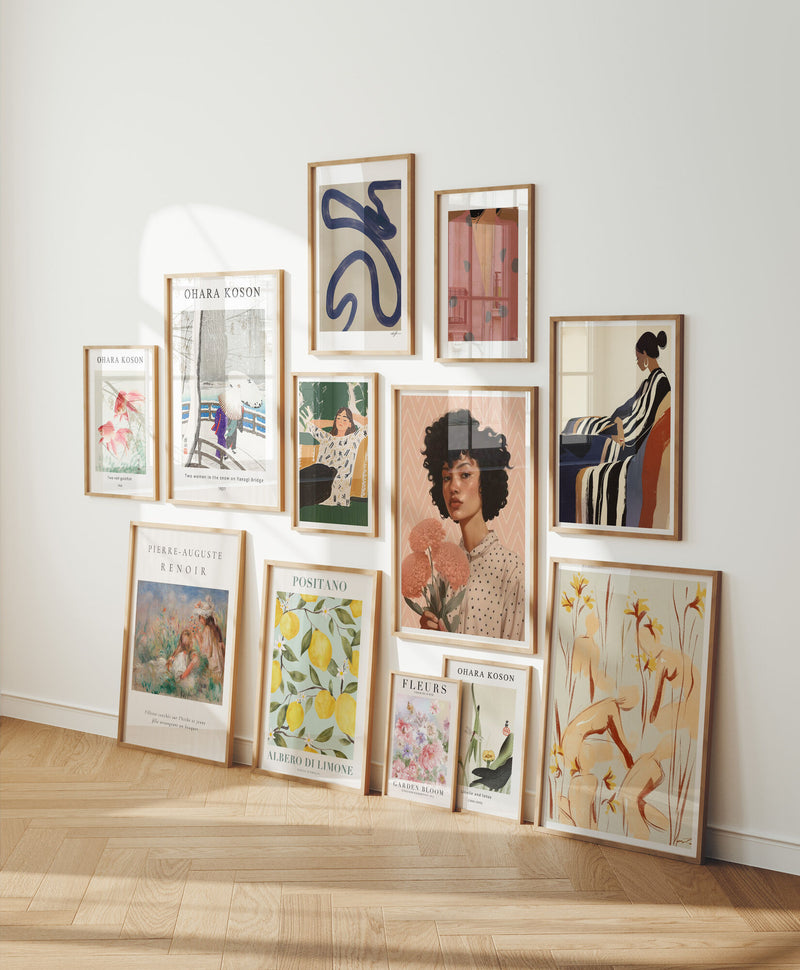 Boho gallery frame mockup in neutral interior setting, digital poster and wall art display PSD template for designers