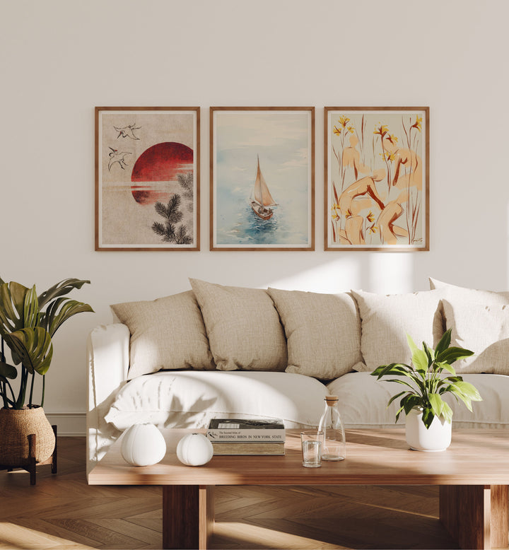 Set of 3 Wood Frame Mockup in Living Room,5x7 Frame Mock-Up,Art Print Display