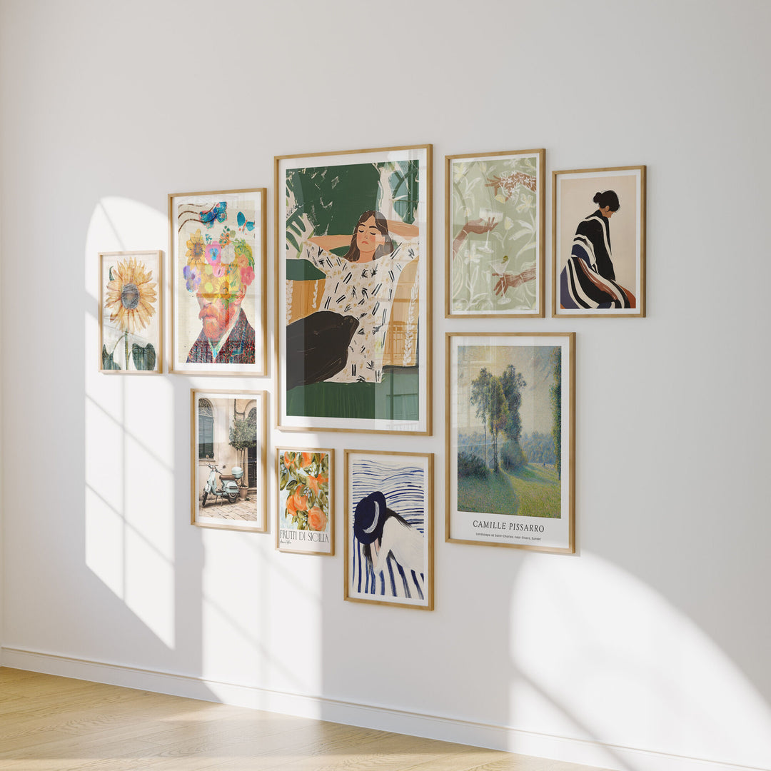 Set of 9 Gallery Wall Mockups,Minimalist 5x7 Wood Frame Mock-up,Wall Art Mockup,Picture Frame Mockup