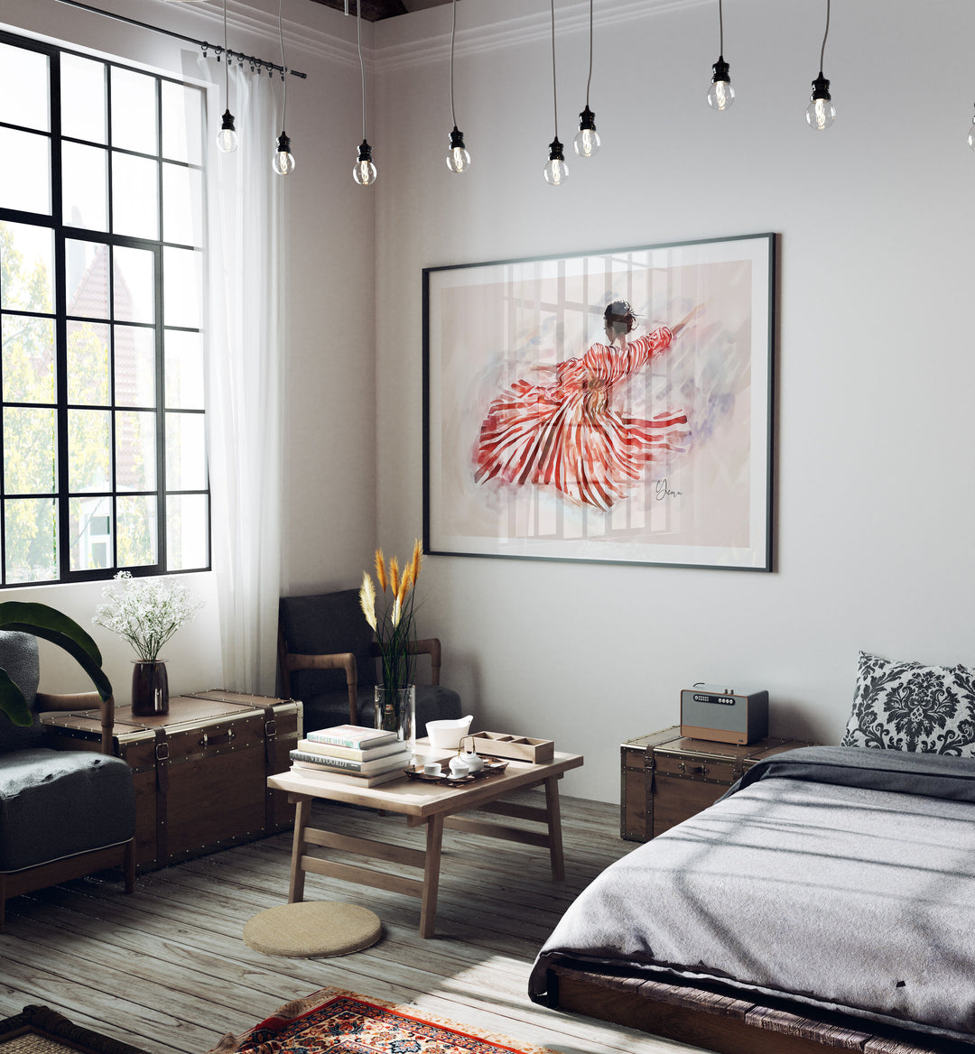 Horizontal Black Frame Mockup with Reflection,4x3 Wall Art Mockup