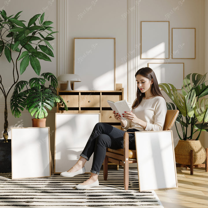 Gallery Wall Frames Mockup with Person,Art Print Mockup,Wall Art Mockup
