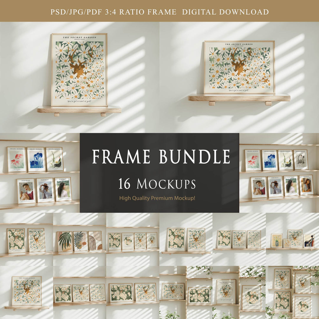 Set of 16 Minimalist Frame Mockup Bundle,Art Print Mockup,Digital Frame Mockup,Psd Template