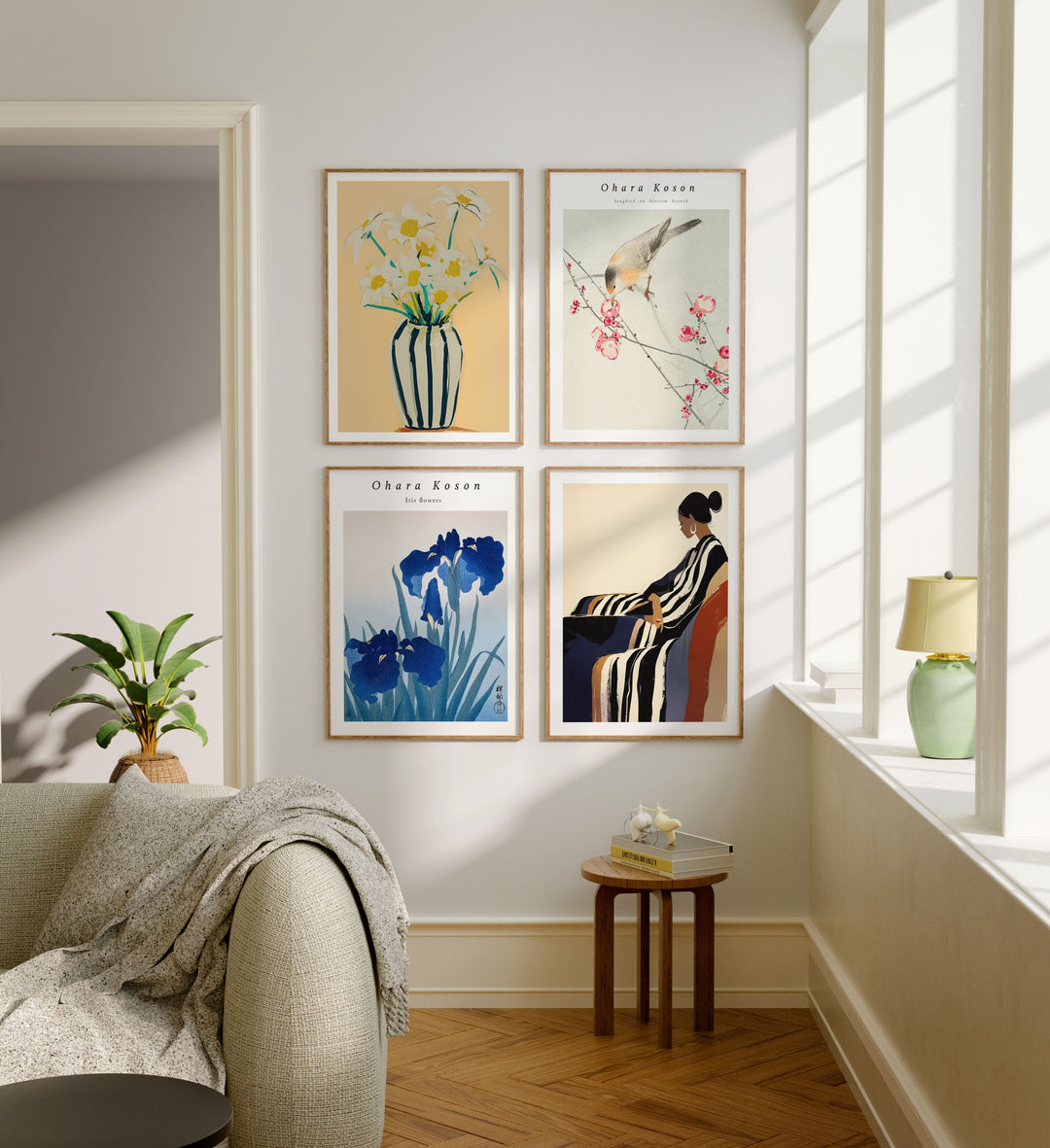 Set of 4 Gallery Wood Frame Mockup in Living Room,Wall Art Mockup