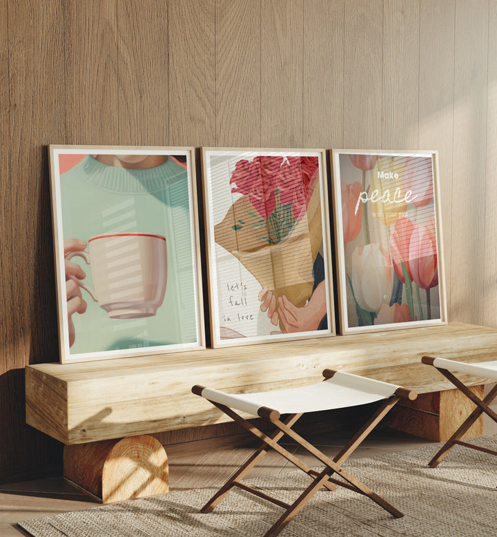 Set of 3 Wood Frame Mockup in Living Room,3x4 Vertical Frame Mock-Up