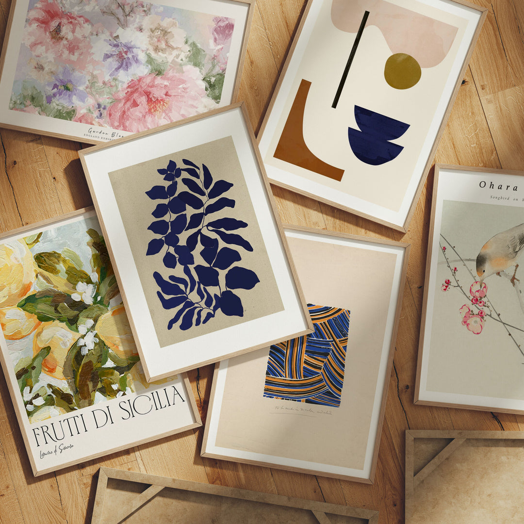 Set of 6 Frames Mockups on Wooden Floor,DIN A Ratio Wood Frame Mock-Up