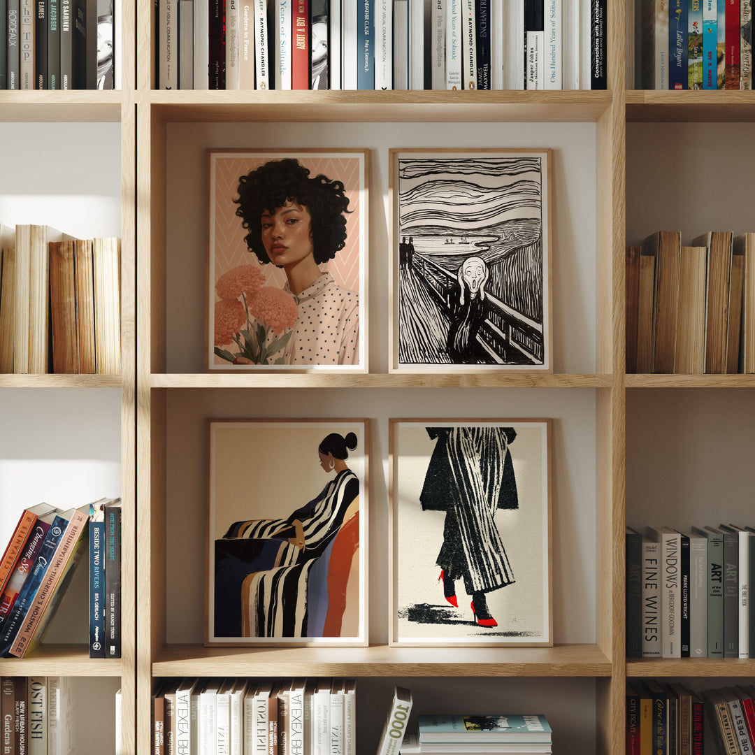 Set of 4 Wood Frame Mockup on Bookshelf,DIN A Ratio Frame,Poster Mockup,Art Print Mockup