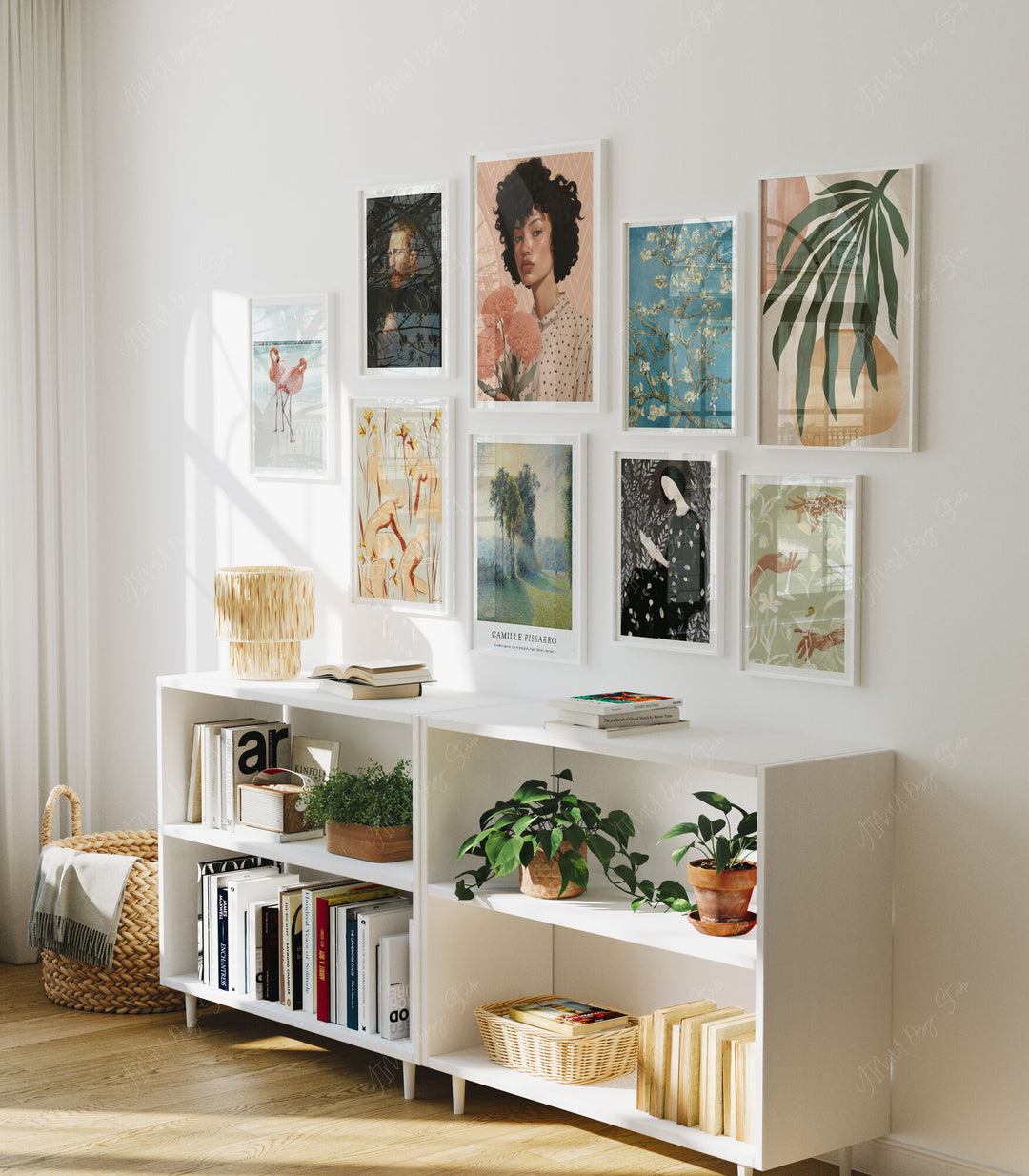 Gallery Wall Frames Mockup in Living Room,19 Frames Artwork Mockup,3x4 Wall Art Mockup,Interior Mockup