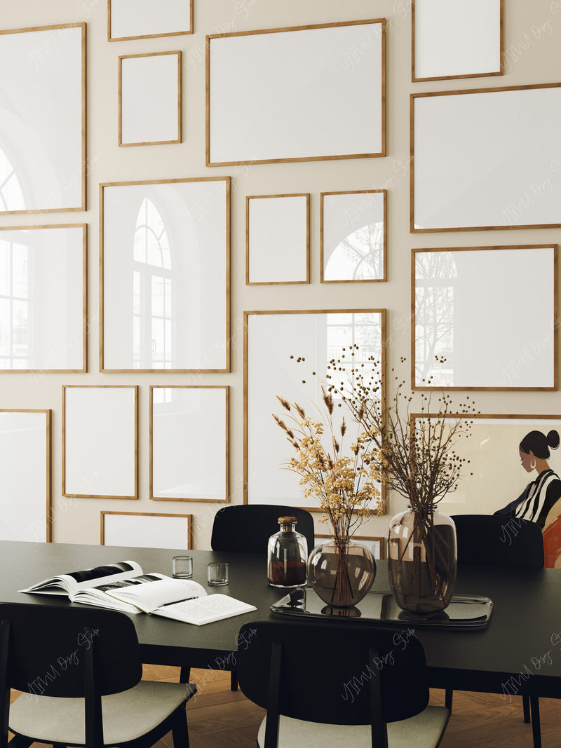 Set of 18 Gallery Wall Frame Mockup,5x7 Wood Frame Mock-Up,Wall Art Mockup,Picture Frame Mockup,Interior Art Mockup