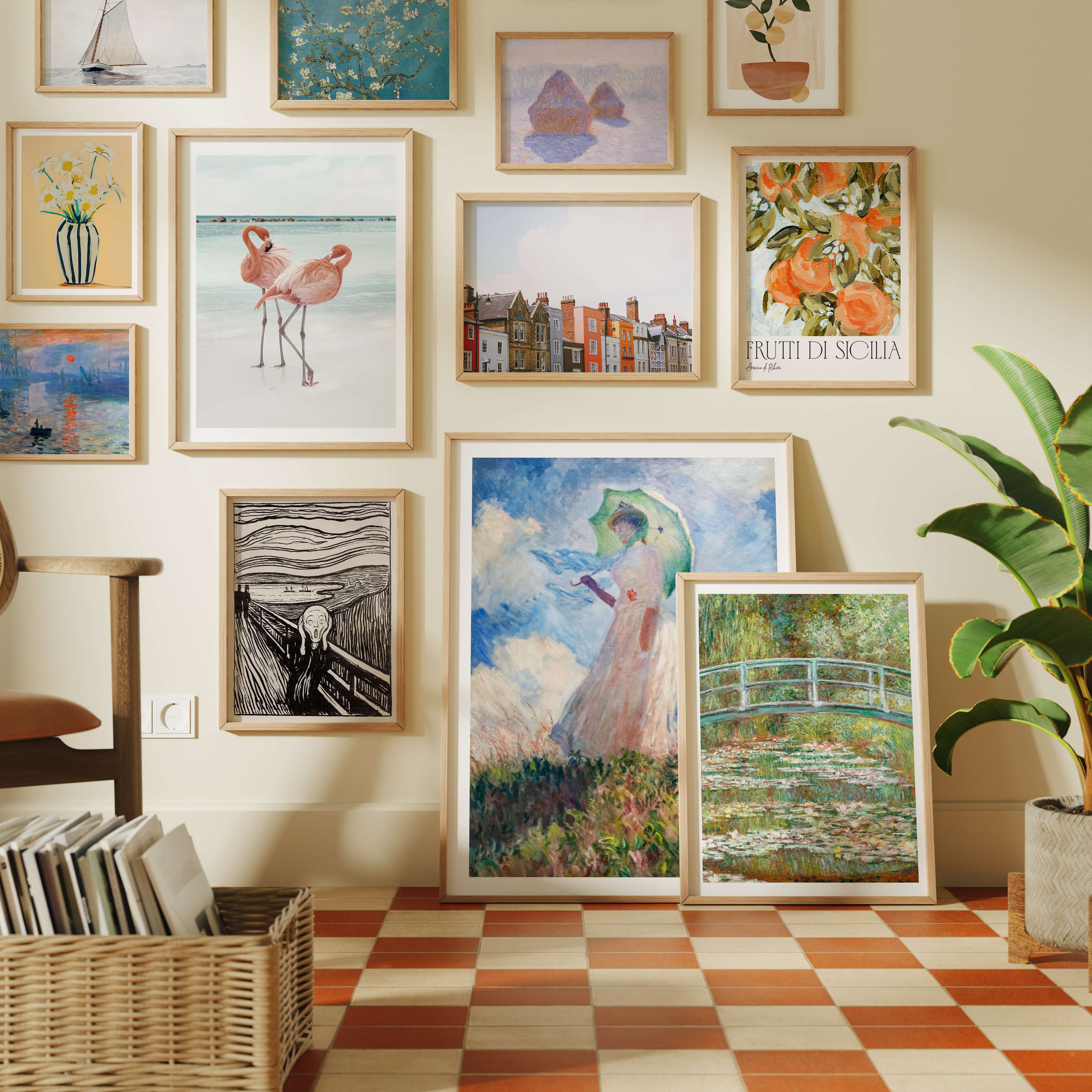 Gallery Frame Set Mockups in Living Room,12 Frames Wood Frame