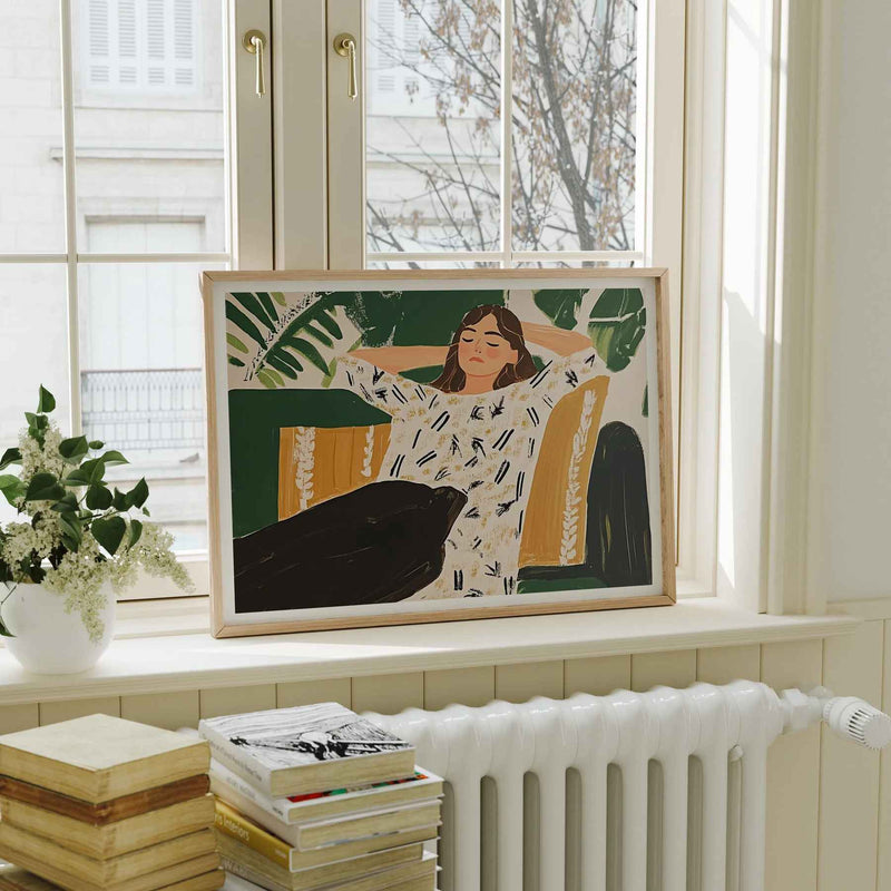 Modern gallery frame mockup in soft interior scene with blank artwork, digital poster and wall art display template for designers and creatives