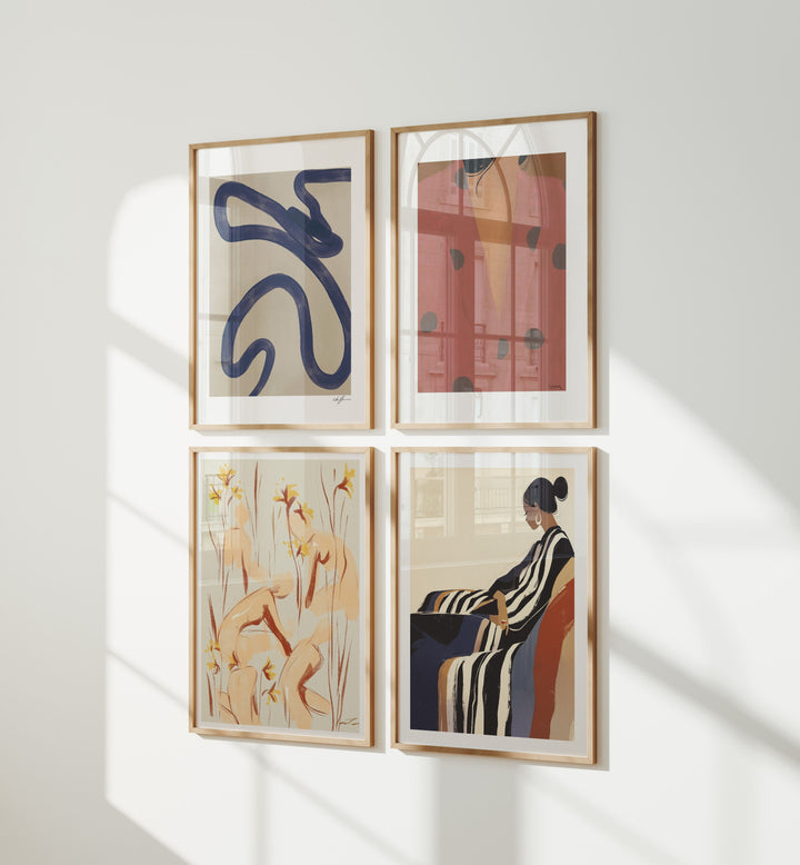 Set of 4 Wood Frame Mockups with Reflection,3x4 Wood Frame Mock-Up,Wall Art Mockup