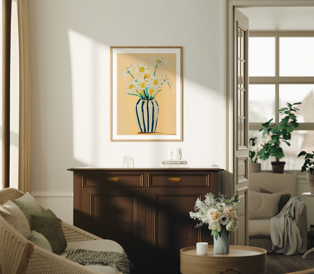 3x4 Wood Frame Mockup in Living Room,Thin Frame,Vertical Boho Frame Mock-Up in Home Interior