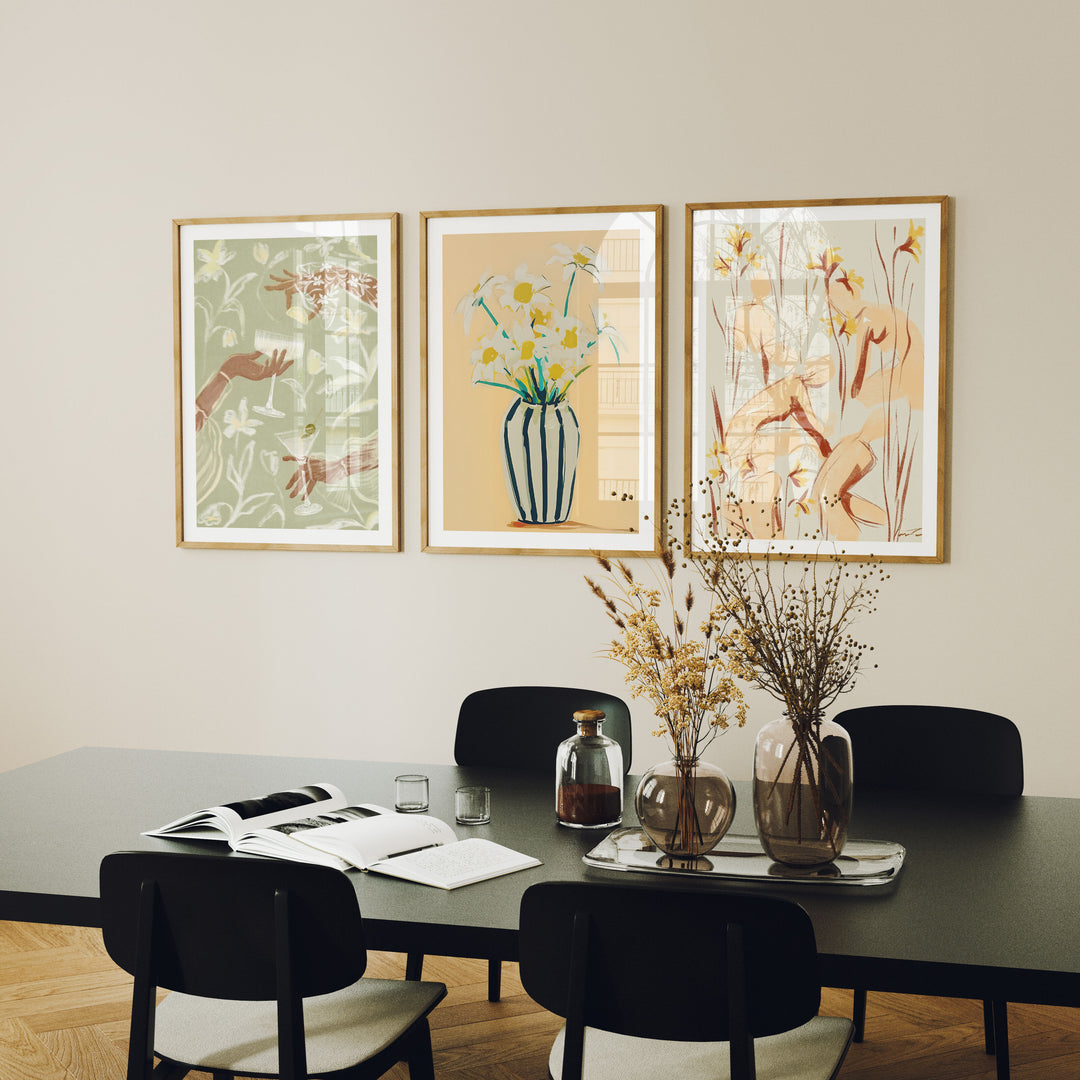 Set of 3 Wood Frame Mockups in Dining Room,3x4 Ratio Frame Mock-Up