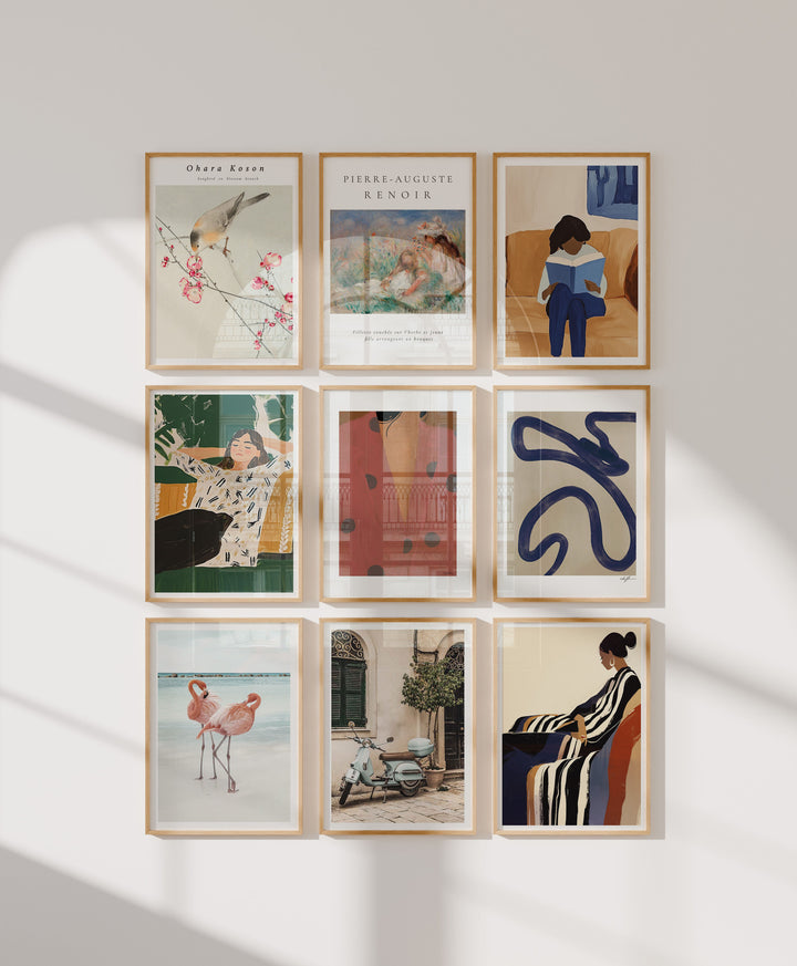 Set of 9 Gallery Wall Frame Mockup with Reflection,5x7 Wood Frame Mock-Up