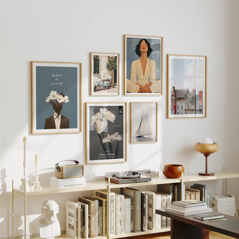 Animated vertical 3x4 gallery wall mockup video template with four scenes