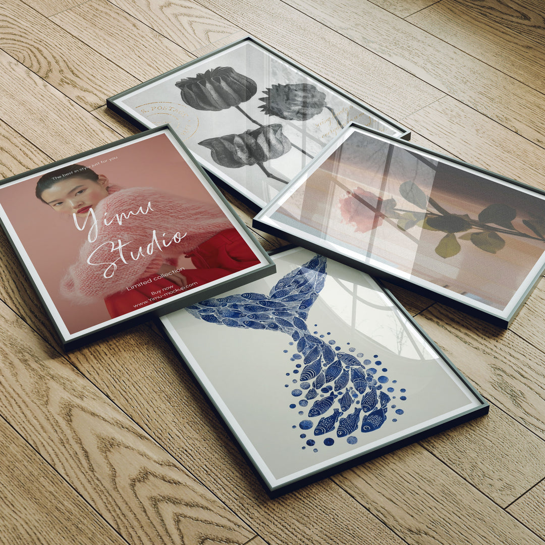 Set of 4 Black Frame Mockup,3x4 Frame Mock-up,Psd Smart Object