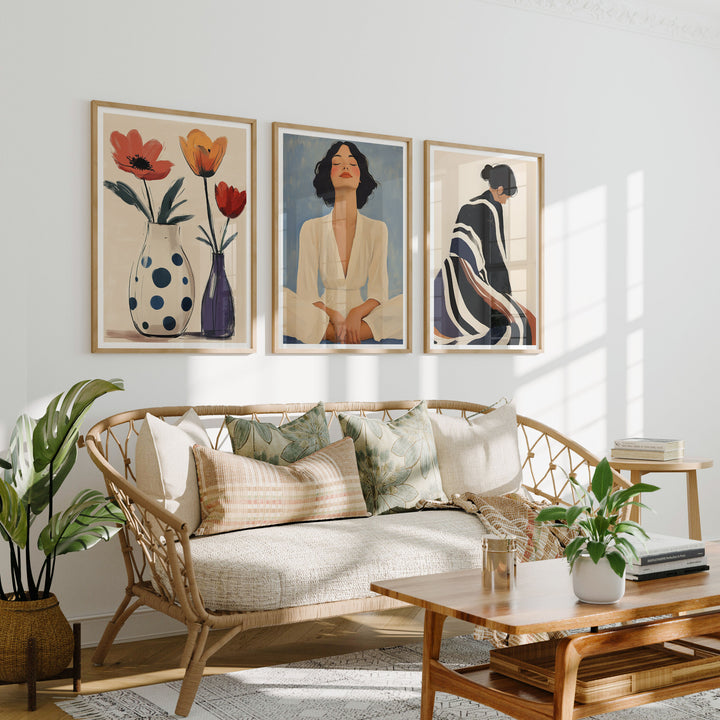 Set of 3 Wood Frame Mockup in Living Room,5x7 Frame Mock-Up,Wall Art Mockup