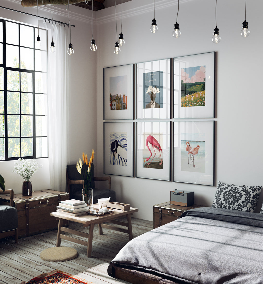 Gallery Black Frames Mockup with Reflection,5x7 Wall Art Mockups,Psd Smart Object