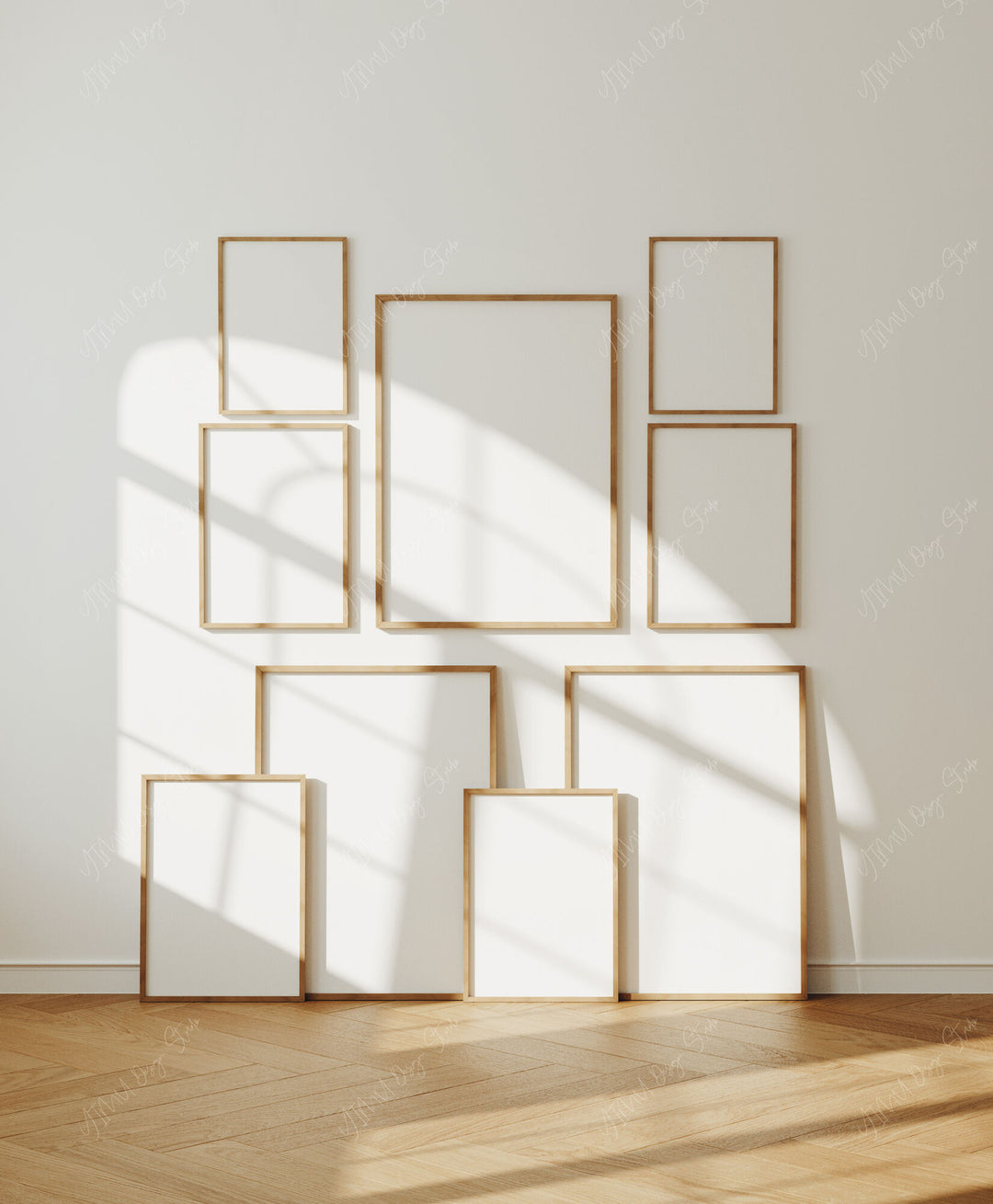 Set of 9 Gallery Wall Frame Mockup,5x7 Wood Frame Mock-Up,Wall Art Mockup,Photoshop Template