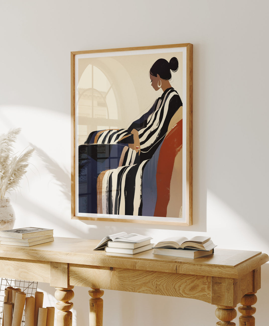 Wood Frame Mockup in Living Room,3x4 Ratio Frame Mock-Up with Reflection