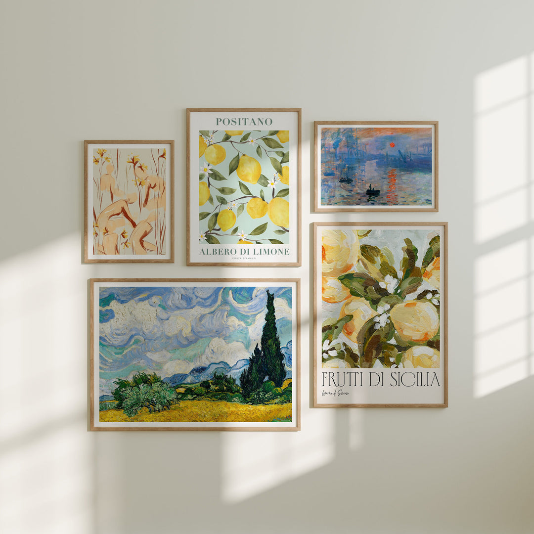 Set of 5 Gallery Wall Mockups,Minimalist 5x7 Wood Frame Mock-up,Wall Art Mockup