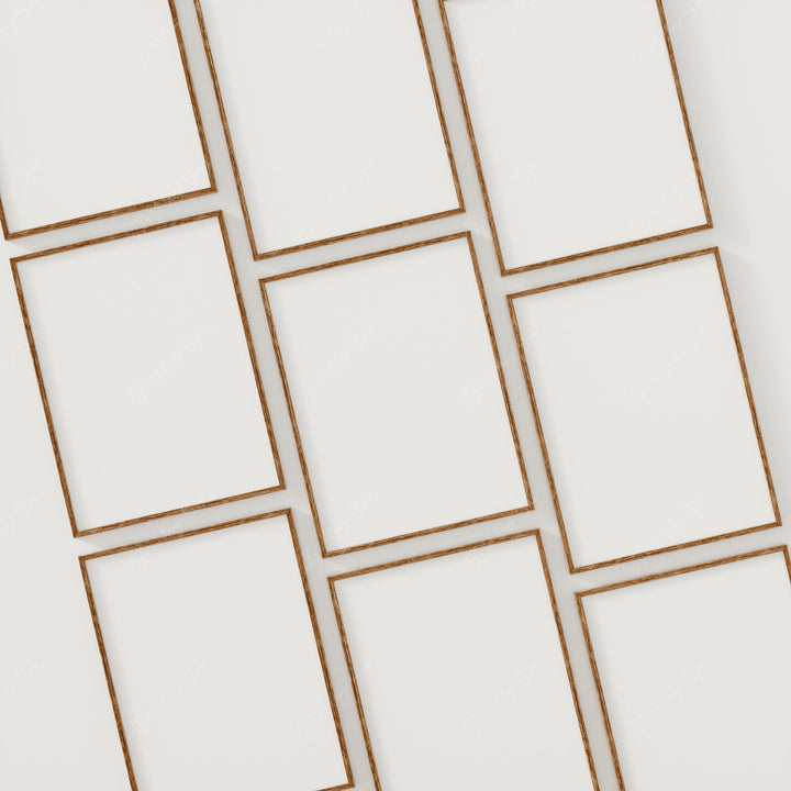 Set of 9 Minimalist Wood Frame Mockup,3x4 Ratio Frame Mock-Up with Blank Background