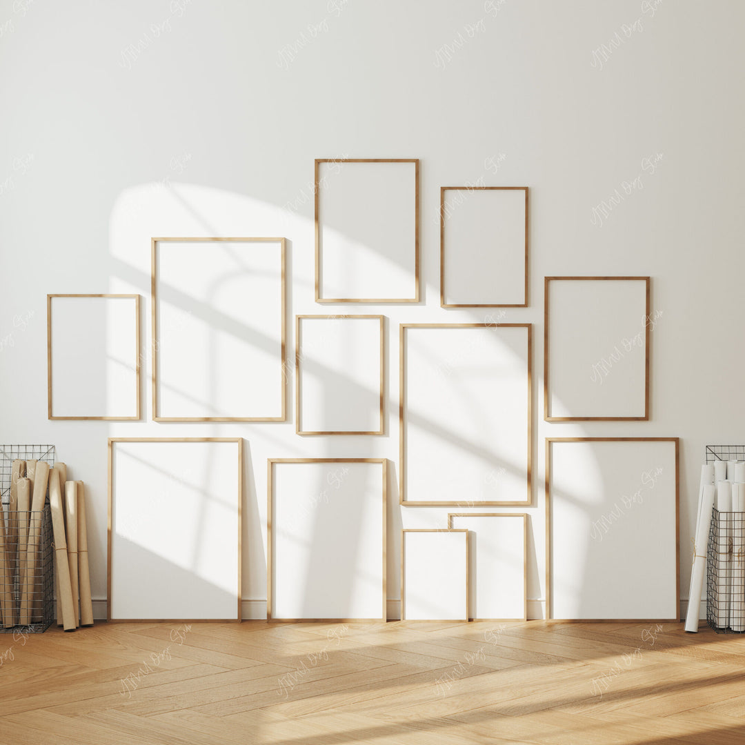 Set of 12 Gallery Wall Frame Mockup,5x7 Wood Frame Mock-Up,Wall Art Mockup