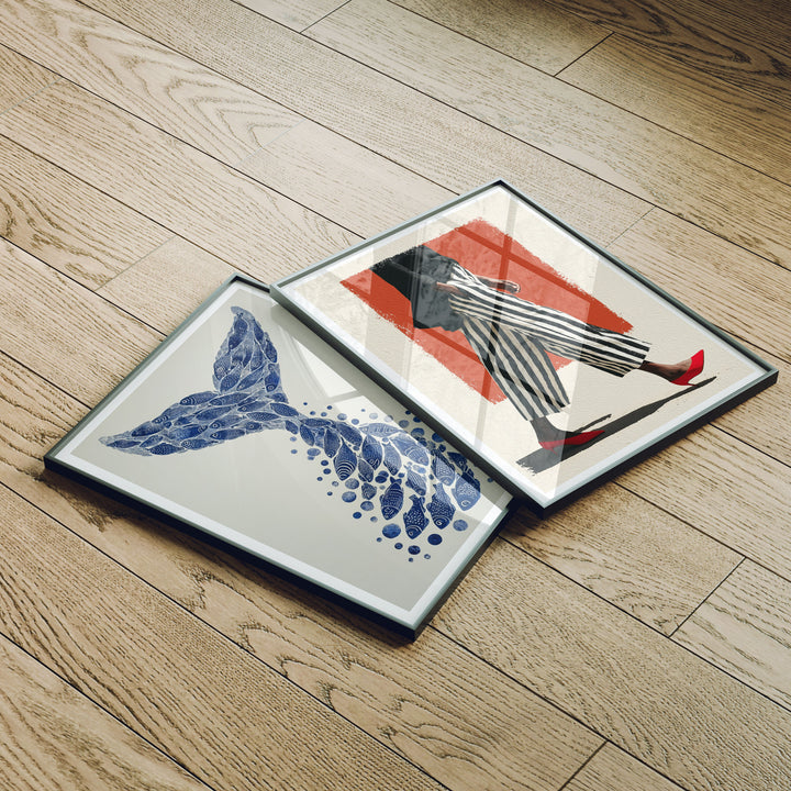 Set of 2 Black Frame Mockup on Wood Floor with Reflection,3x4 Picture Frame Mockup