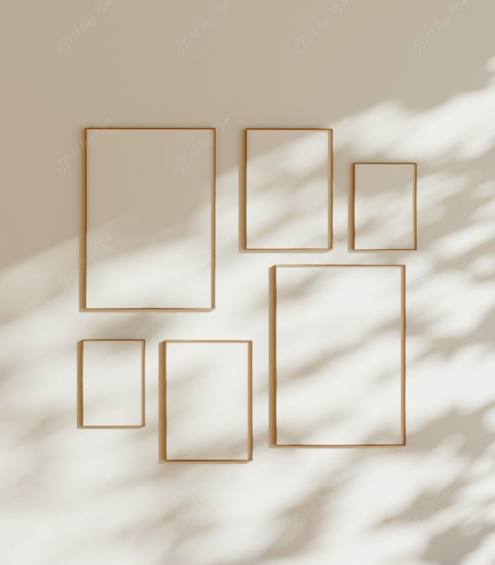 Set of 6 Gallery Wall Frame Mockup,5x7 Wood Frame Mock-Up,Wall Art Mockups