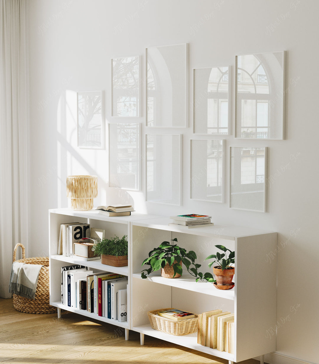 Gallery Wall Frames Mockup in Living Room,19 Frames Artwork Mockup,3x4 Wall Art Mockup,Interior Mockup