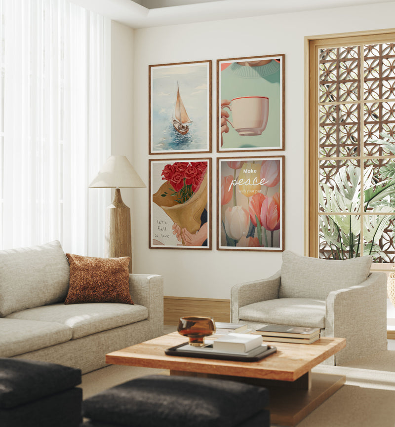 Set of 4 Gallery Wall Frame Mockup,3x4 Wood Frame Mock-Up,Wall Art Mockup