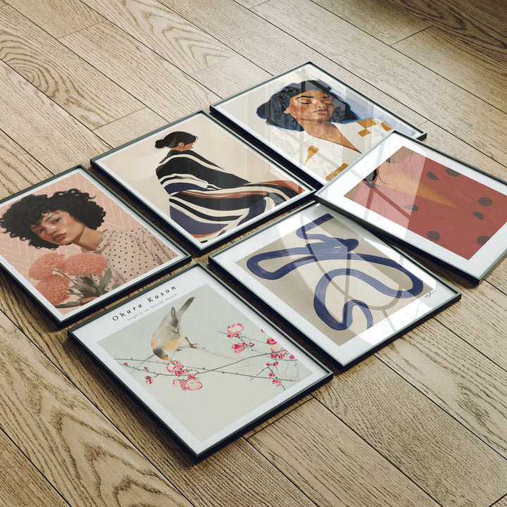 Set of 6 Black Frame Mockup on Wood Floor with Reflection,3x4 Picture Frame Mockup