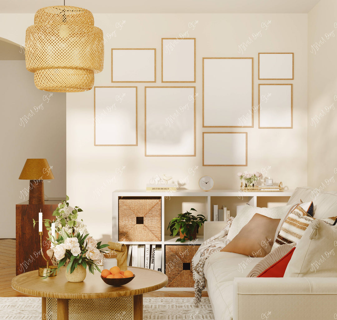 Gallery Wall Art Mockups,8 Frames Wood Frame Mockup,Artwork Mockup