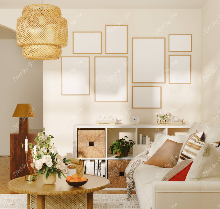 Gallery Wall Art Mockups,8 Frames Wood Frame Mockup,Artwork Mockup