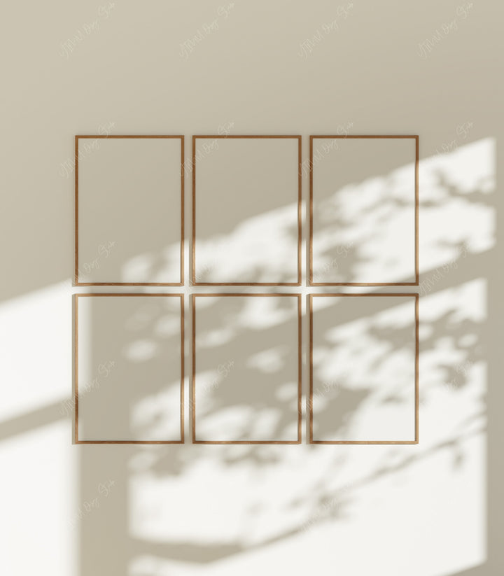 Minimalist 6 Frames Gallery Frame Set Mockups,5x7 Wood Frame Mock-up,Wall Art Mockup,Print Poster Mockup