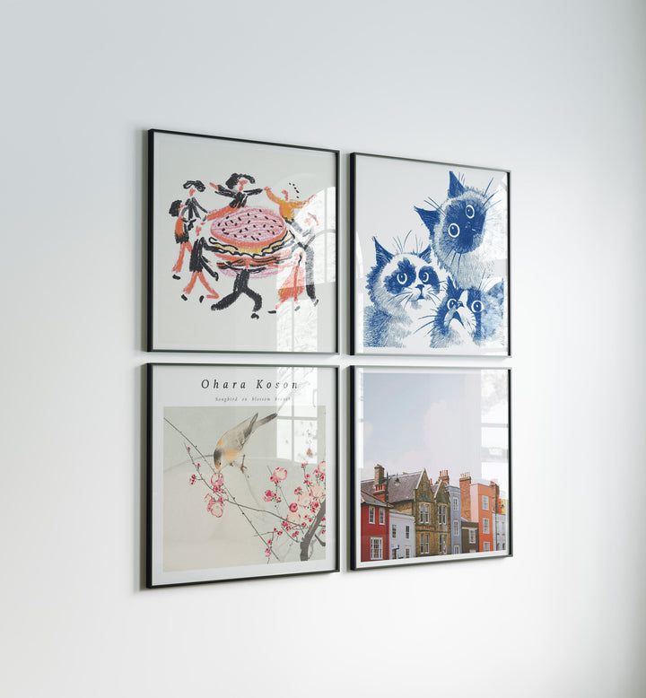 Set of 4 Black Square Frame Mockup,Wall Art Mockup