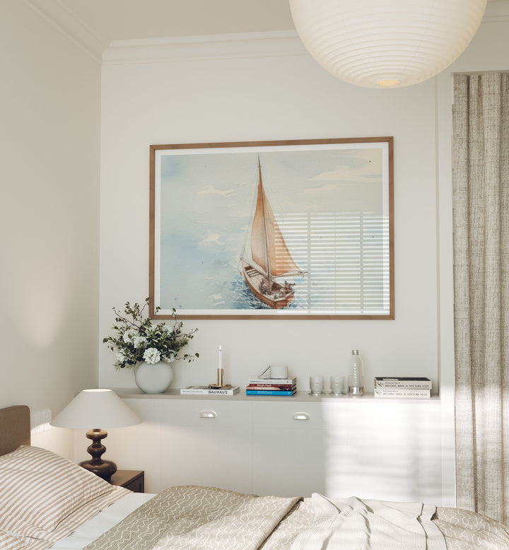 Wood Frame Mockup in Bedroom,7x5 Horizontal Frame Mock-Up with Reflection