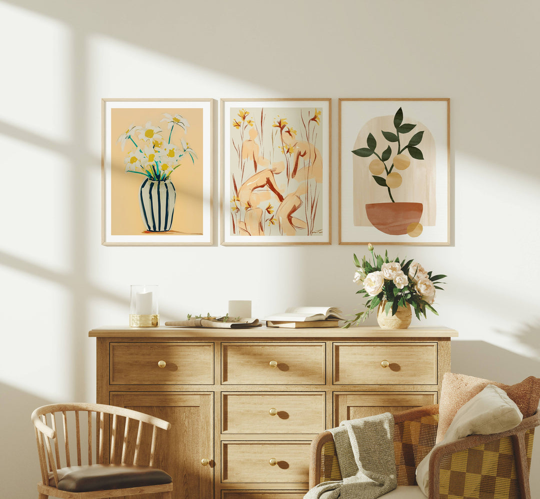 Set of 3 Wall Art Mockup in Living Room,3x4 Ratio Frame Mock-Up,Art Print Display,
