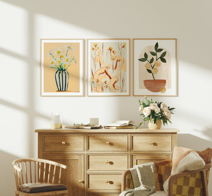Set of 3 Wall Art Mockup in Living Room,3x4 Ratio Frame Mock-Up,Art Print Display,