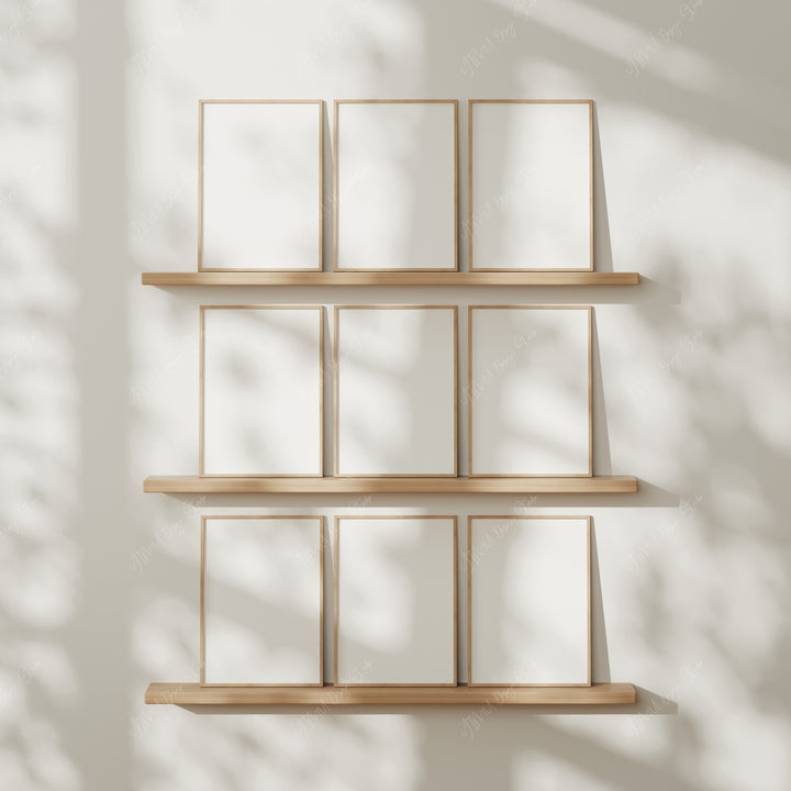 Gallery Wall Frame Mockup,9 Frames Boho Wood Frame Mockup,DIN A Frame Mock-Ups