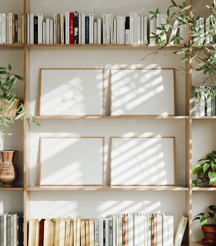 Set of 4 Gallery Wall Frame Mockup,4x3 Horizontal Wood Frame Mock-up,Picture Frame Mockup