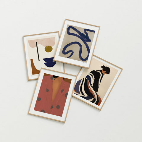 Set of 4 3x4 wood frame mockups with blank background for wall art display