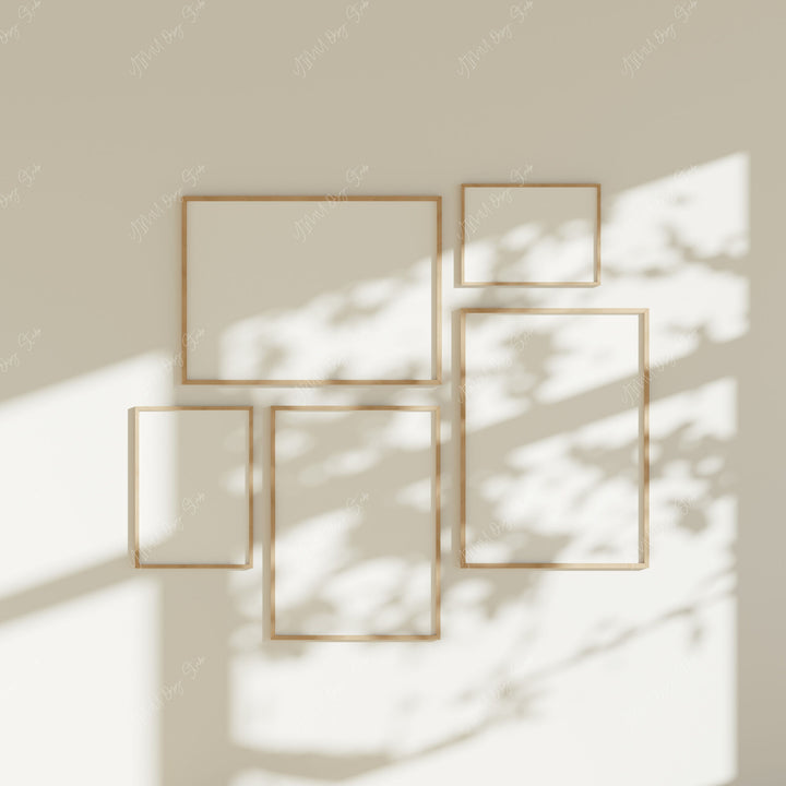 Set of 5 Wall Art Mockup,5x7 Wood Frame Mockup,Interior Art Mockup