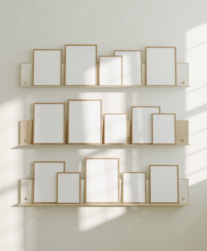 Set 15 Gallery Wall Frame Mockup,3x4 Wood Frame Mock-Up,Print Poster Mockup,Multiple Frames Mockup