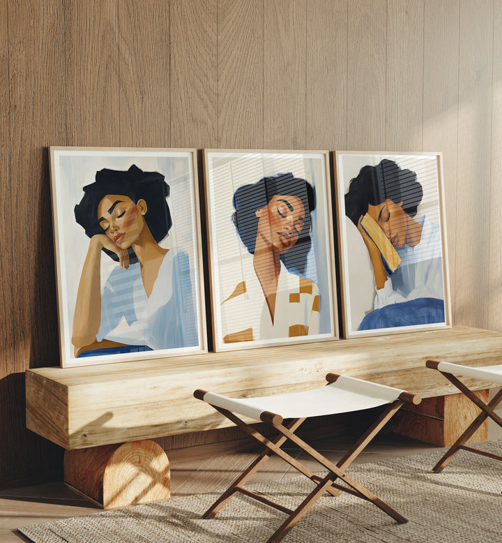 Set of 3 Wood Frame Mockup in Living Room,3x4 Vertical Frame Mock-Up